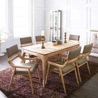 Realoak-6  Dining Set (1 Table + 6 Chairs) ~100% Oak 원목~