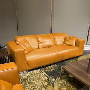  Sophia-Tangerine  Leather Sofa 