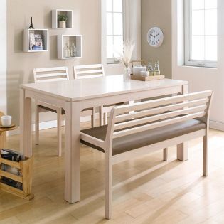  D5400-4-Cream  Dining Set  (1 Table + 2 Chairs + 1 Bench)