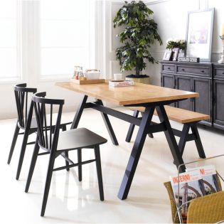  Firenze-4-Black  Dining Set (1 Table + 2 Chairs + 1 Bench)