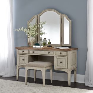  652-BR  Vanity Desk & Mirror & Stool